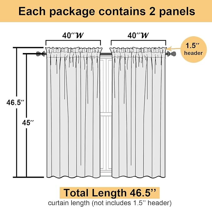 Lecloud Grey Sheer Curtains 45 Inch Long 2 Panels, Short Voile Drapes - Image 3