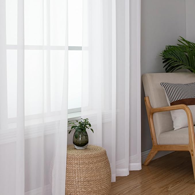 Chyhomenyc White Sheer Curtains 63 Inch Length 2 Panels Set, Light Filtering - Image 8