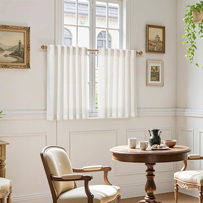 Nanspring Cream Short Linen Kitchen Curtains 36 Inch Length, Over Sink Light - Image 6
