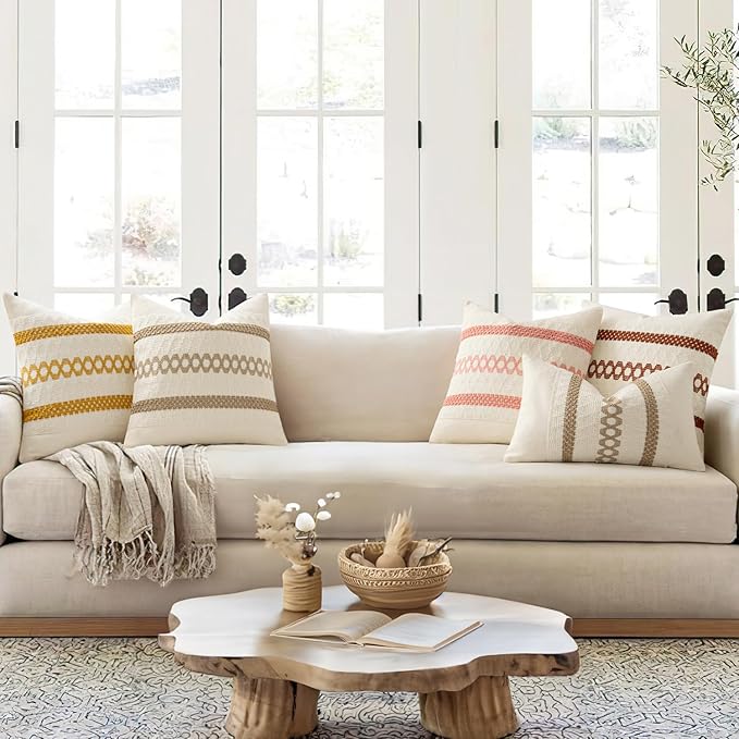 MIULEE Set of 2 Mustard Yellow Boho Decorative Pillow Covers 20x20 Inch - Image 3