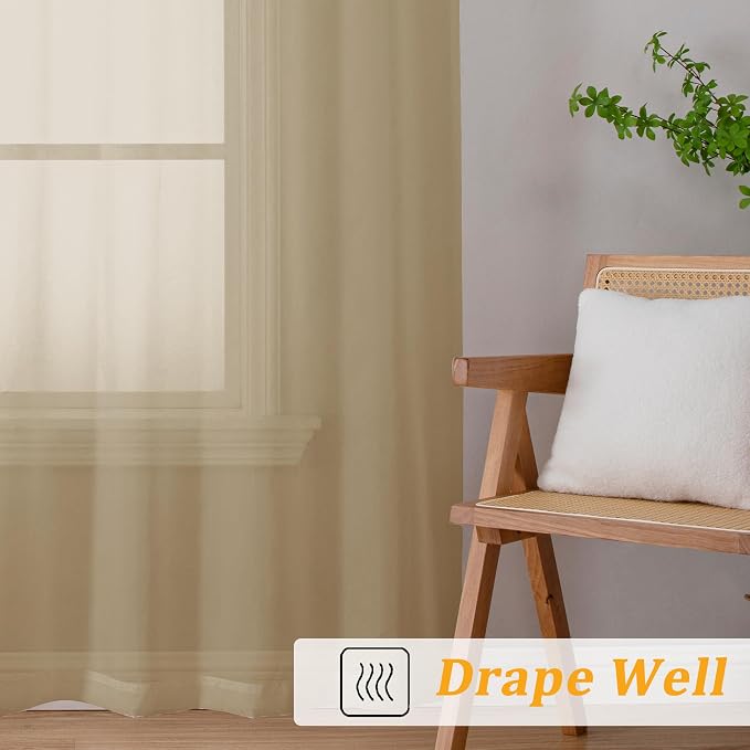 Gwine Taupe Sheer Curtains for Bedroom 54 inches Long 2 Panels, Light Filtering - Image 6