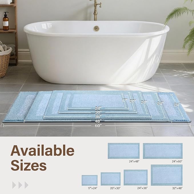 Bathroom Rugs 24x17 Non Slip Washable, Light Blue Bath Mat - Image 6