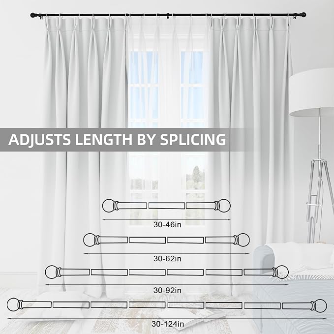 Thestoa Curtain Rods for Windows 48 to 84-92 inch, 5/8" Matte Black Curtain Rod - Image 5