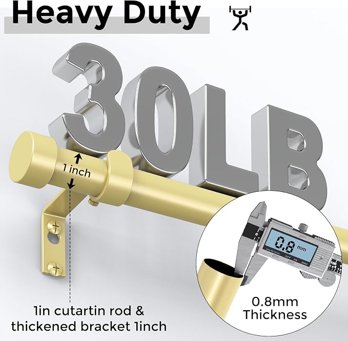 VOIIY Gold Curtain Rods for Windows 66 to 120 Inch, Size:36-120 Inch - Image 3