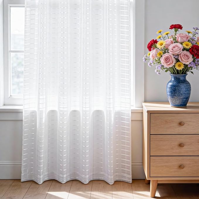 SpaceDresser Check Sheer Curtains 63 Inches Long - Image 3