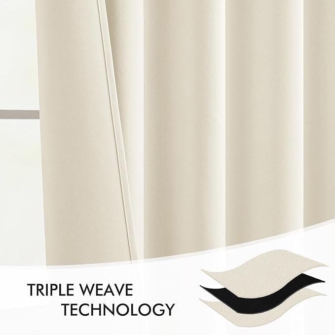 MIULEE Beige White Back Tab Blackout Curtains 63 Inch Length 2 Panels Set - Image 7