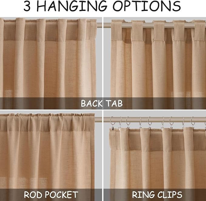 Nanspring Camel Linen Curtains for Living Room Extra Long 126 Inches Long Back - Image 2