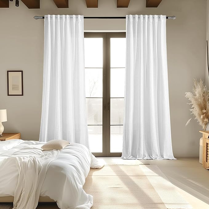 MIULEE White Linen Curtains 96 Inches Long 2 Panels - Image 6