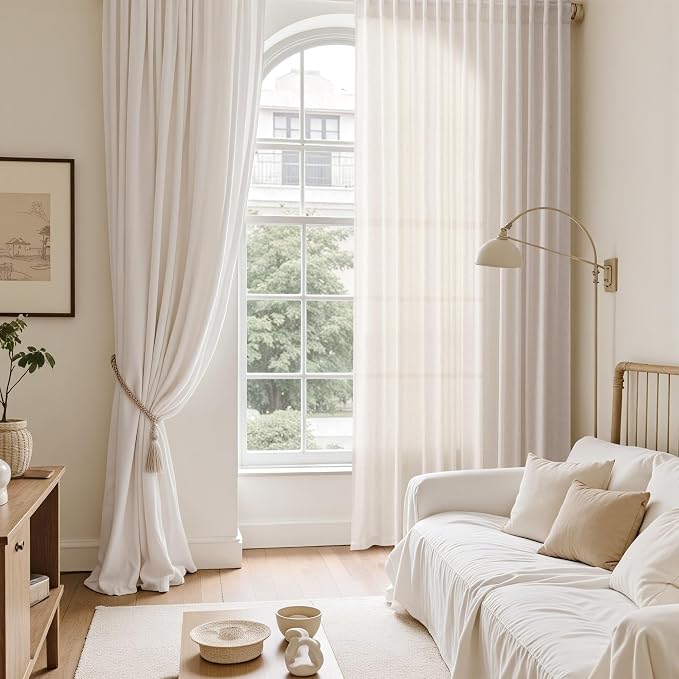 Ivory White Semi Sheer Linen Curtains 72 inch Length - Image 6