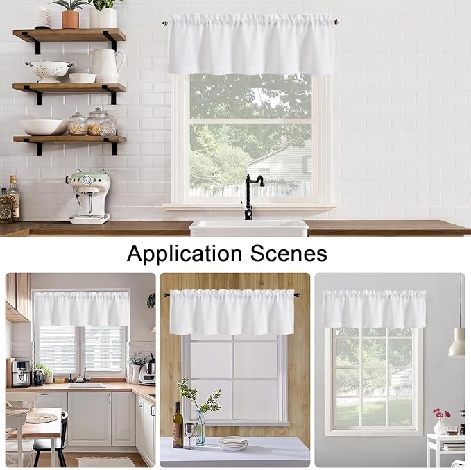 Chyhomenyc White Valance for Windows, Light Filtering Faux Linen Textured - Image 6