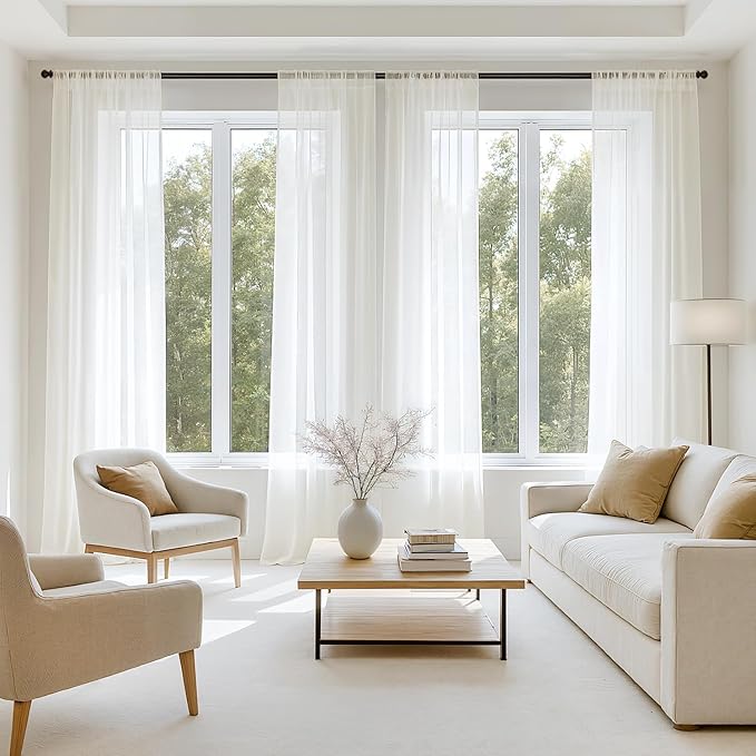 MIULEE Ivory Sheer Curtains 84 Inches Long, 4 Panels Set, Light Filtering Rod by MIULEE