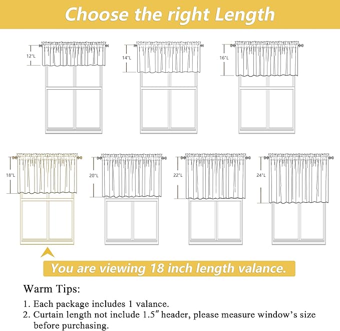 OWENIE Linen Valances for Windows 1 Pcs 18 Inch Length, Light Filtering - Image 3
