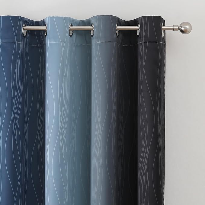 Estelar Textiler Navy Blue and Black Ombre Blackout Curtains 72 Inch Length 2 - Image 4