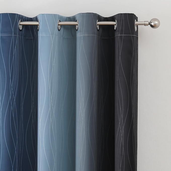 Estelar Textiler Black and Navy Blue Gradient Blackout Curtains - Image 4