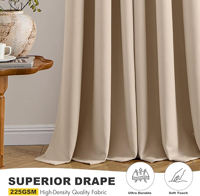 MIULEE Beige Blackout Curtains for Bedroom Living Room 72 Inches Long 2 Panels - Image 5