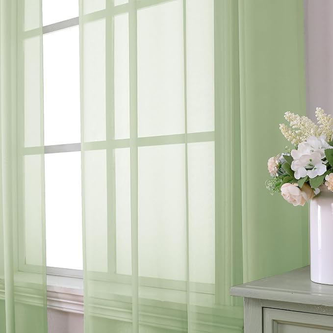 Aiyufeng Light Green Sheer Curtains 84 Inches Long 2 Panels Set - Image 3