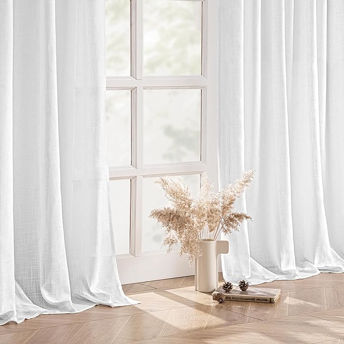MIULEE White Linen Curtains 104 Inch Long 2 Panels - Image 5