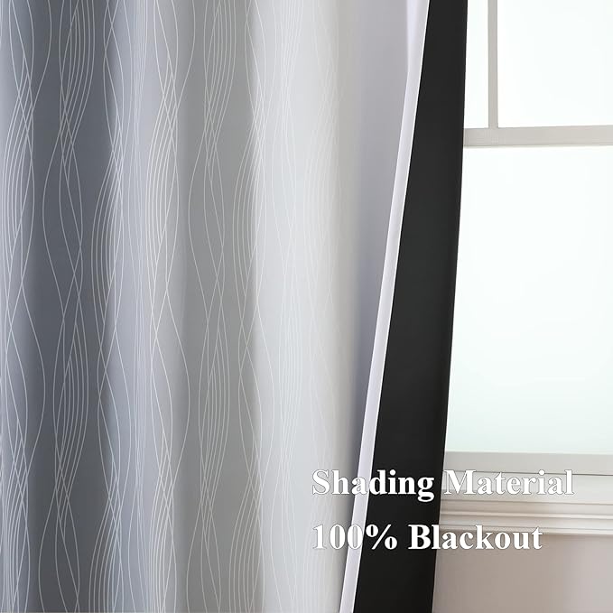 Estelar Textiler Grey and Greyish White Gradient Blackout Curtains 102 Inches - Image 5