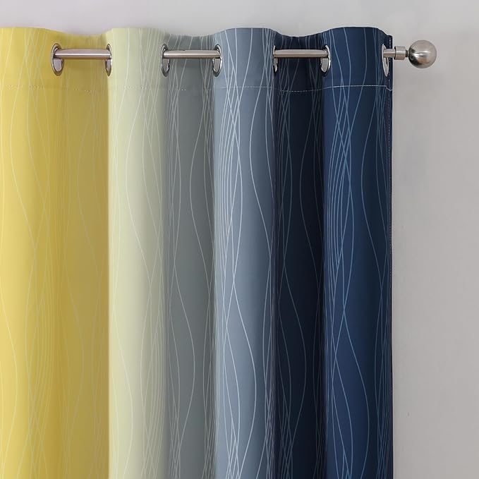 Estelar Textiler Navy Blue and Yellow Blackout Curtains 45 Inch Length - Image 4