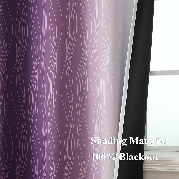 Estelar Textiler Purple and Greyish White Ombre Blackout Curtains 45 Inch - Image 5