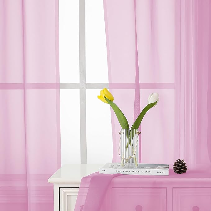 Lecloud Light Pink Sheer Curtains 54 Inch Length 2 Panels, Voile Airy Drapes - Image 9