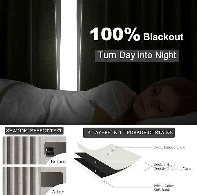 Topfinel 92 Inch Linen 100% Blackout Curtains 2 Panels - Image 3