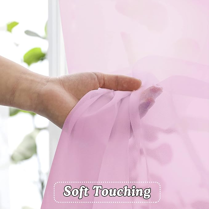 OVZME 2 Pack: Basic Pink Sheer Curtain 84 Inches Long, Light Filtering Sheer - Image 4