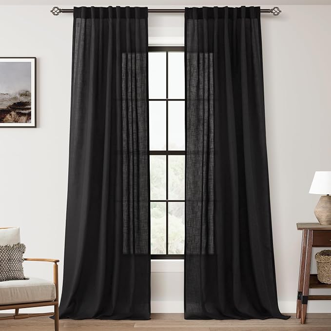 Black Linen Curtains 120 inches Long by Jolilight