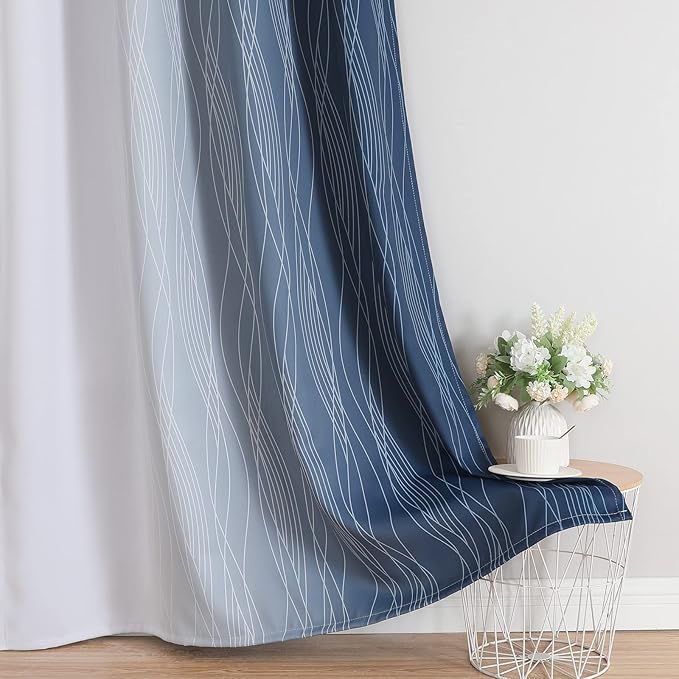 Estelar Textiler Navy Blue and Grayish White Blackout Curtains - Image 6