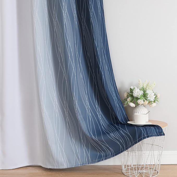 Estelar Textiler Grayish White and Navy Blue Blackout Curtains - Image 6