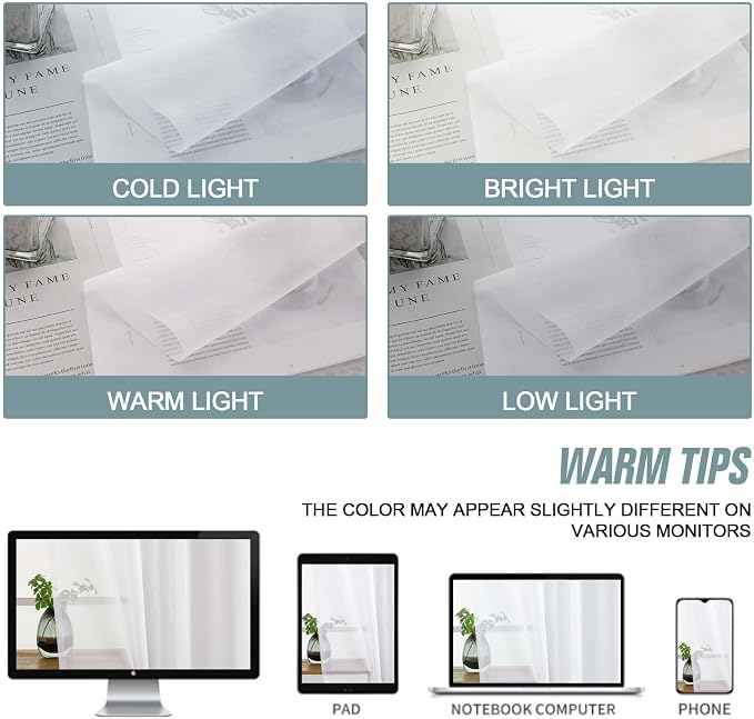 White Sheer Curtains for Window 96 Inches Long 2 Panels Set, Soft Airy Light - Image 6