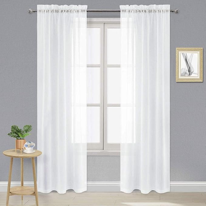 DWCN White Sheer Curtains 90 inches Long by DWCN