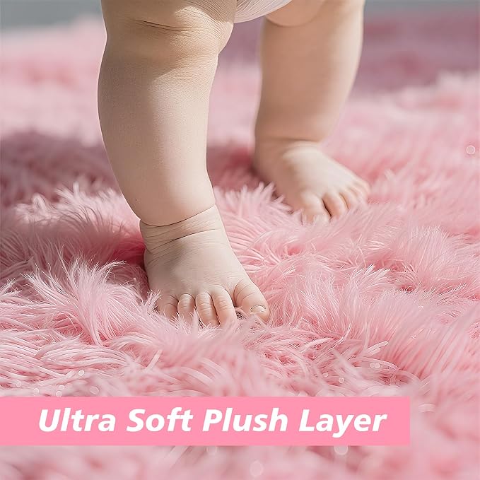 yulidayang Pink Fluffy Round Area Rugs - Image 3