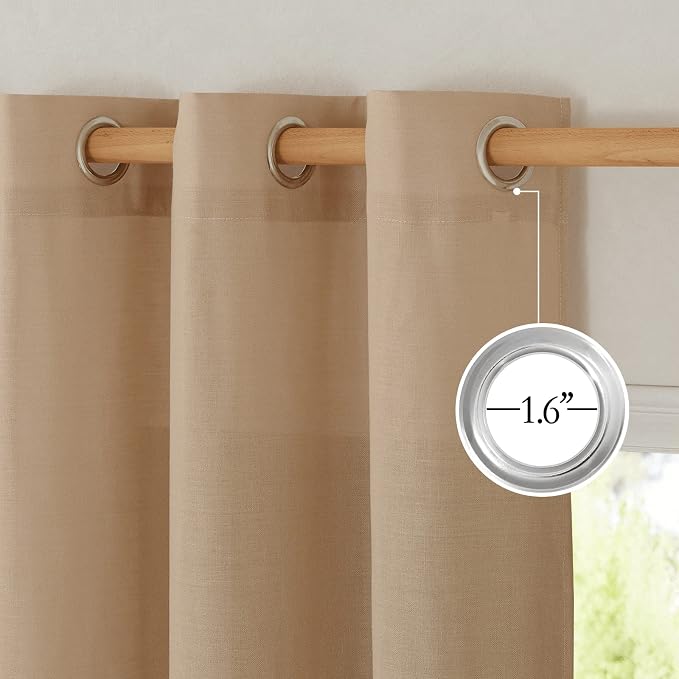 NICETOWN Living Room Curtains Camel Thick Linen Flax Texture, Grommet Semi - Image 2