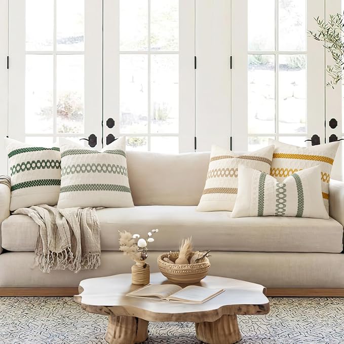 MIULEE Set of 2 Sage Green Boho Decorative Lumbar Pillow Covers 12x20 Inch - Image 3