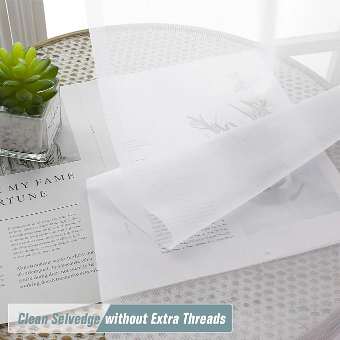 White Sheer Curtains 90 Inches Long 2 Panels, Light Filtering Solid Sheer - Image 2