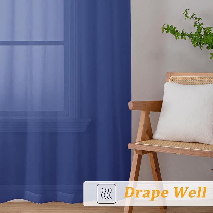 Gwine Royal Blue Sheer Curtain Tiers 24 Inch Length, Light Filtering Voile - Image 7