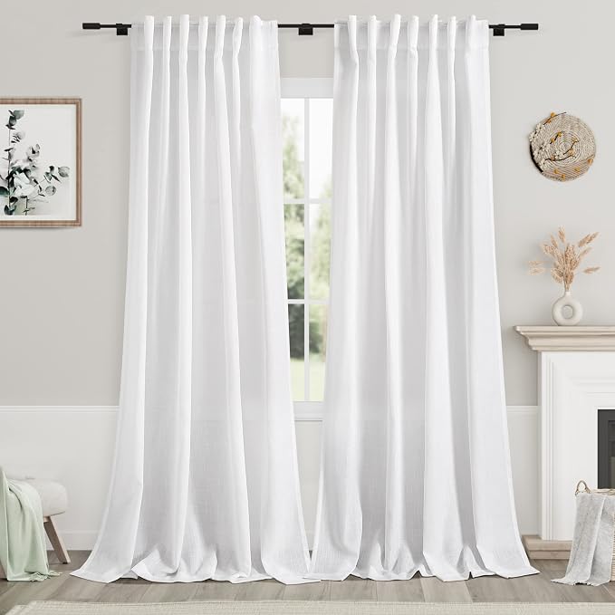 Nanspring Linen White Curtains 2 Panels Set Extra Long by Nanspring
