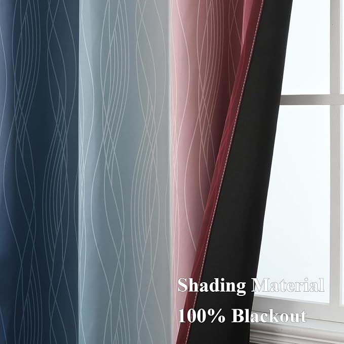 Estelar Textiler Navy Blue and Burgundy Red Blackout Ombre Curtains - Image 5