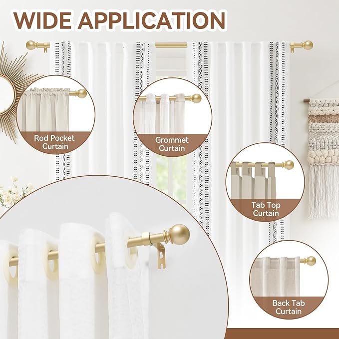 Gold Curtain Rod for Windows 48 to 84 or 88 Inch, 5/8 Inch Diameter Adjustable - Image 6