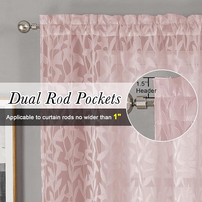 Lecloud Leia 24 Inch Valance Pink Sheer Curtains Tiers - Image 2