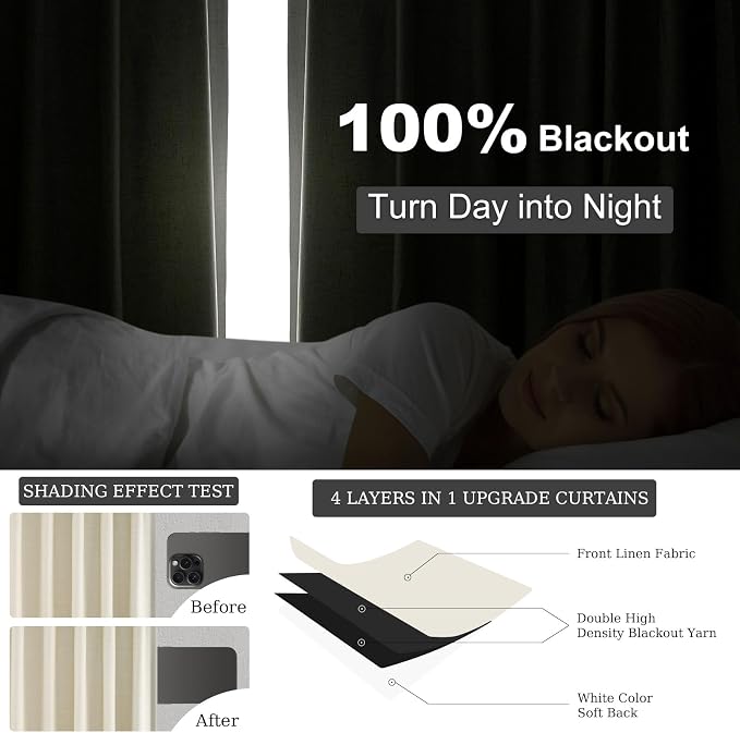 Topfinel 92 Inches Long Custom Black Out Drapery Panels, Rustic Burlap Textured - Image 6