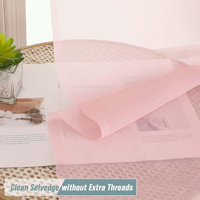 Blush Pink Sheer Curtains for Window 96 Inches Long 2 Panels, Soft Airy Light - Image 2