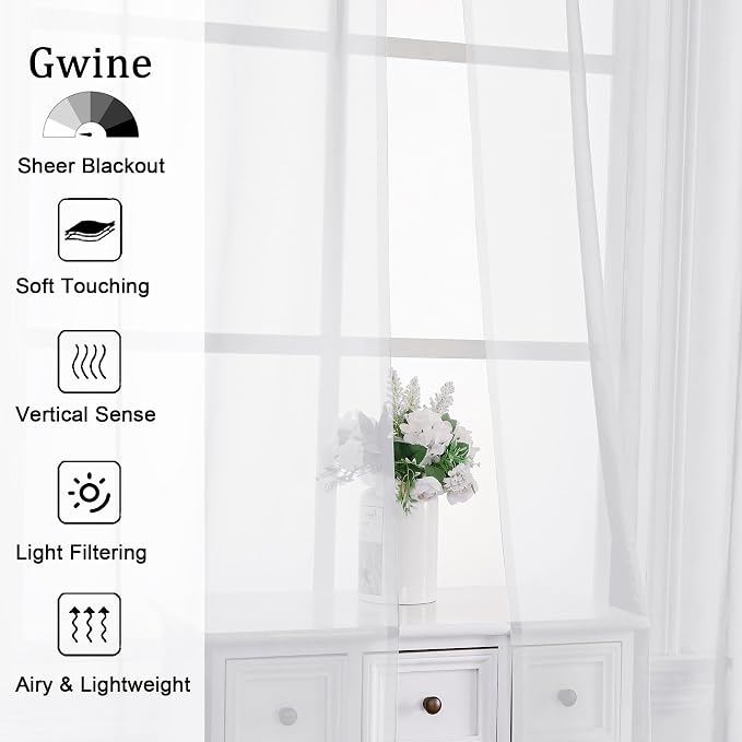 Gwine White Valances for Windows, Small Light Filtering Rod Pocket Cafe Valance - Image 3