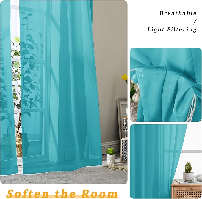 Gwine Turquoise Sheer Curtains 63 Inch Length - Image 3