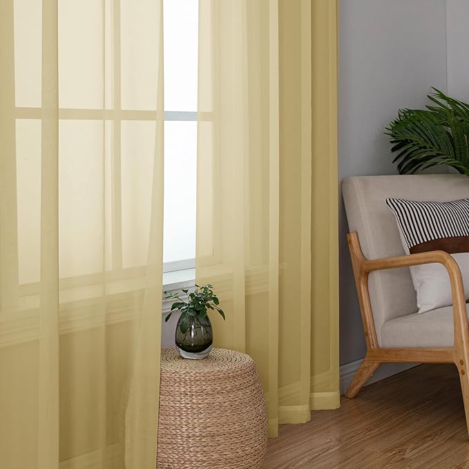 Simplebrand Gold Short Sheer Kitchen Cafe Curtains 36 x 36 Inch, 2 Panels - Image 5