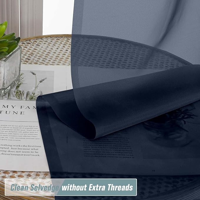 Navy Blue Sheer Curtains 63 Inch Length 2 Panels, Voile Sheer Curtain - Image 2
