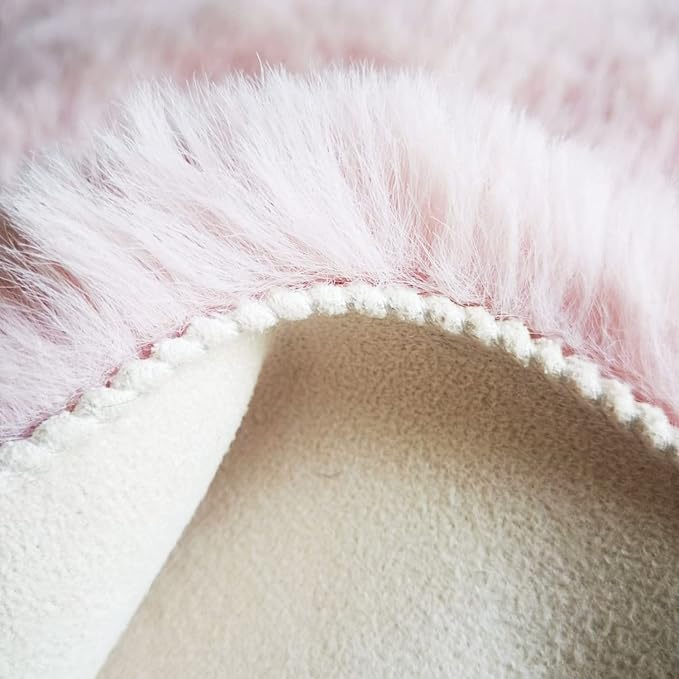 Ghouse Faux Rabbit Fur Round Rug 6ft Pink Round Rugs - Image 5