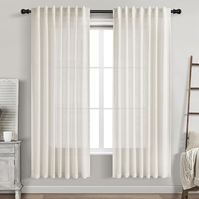 Nanspring Cream Semi Sheer Linen Curtains 76 Inch Length by Nanspring