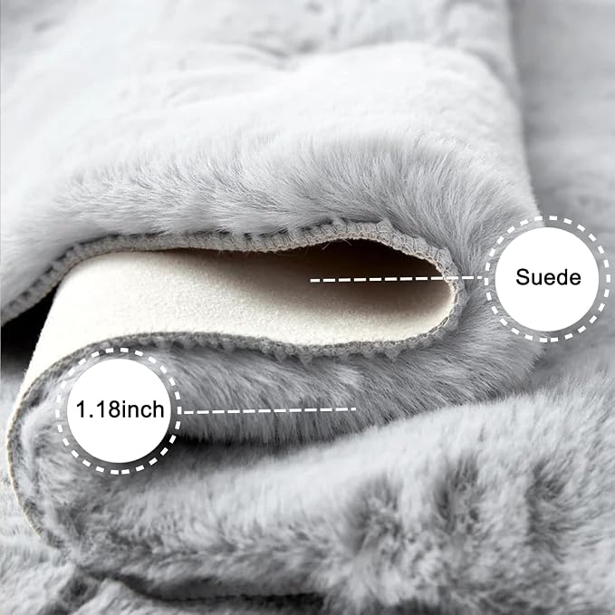 Ghouse Grey Faux Rabbit Fur Rug 5x7 Machine Washable Area Rugs - Image 3